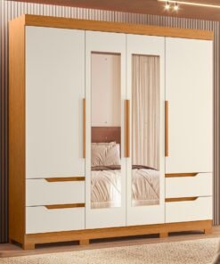 Roupeiro Vivacce 4 portas 4gavetas Cinamomo/Off White 4V Albatroz Moveis