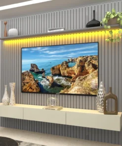 Home até 85″ Nobre Ripado 230(Com Nicho) Cinza/Off White – GELIUS