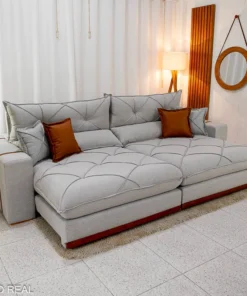 Sofá Retrátil Reclinável Gran Bello 2.90m Linho Cinza 31 - Molas Ensacadas EM ESTOQUE