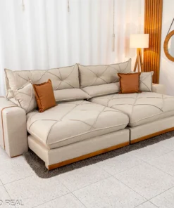 Sofá Retrátil Reclinável Gran Bello 2.90m Linho Bege - Molas Ensacadas