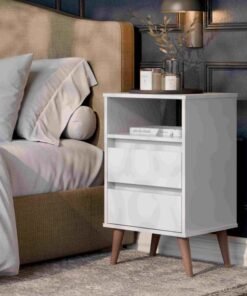 Mesa de Cabeceira Retro Roma 2G1N branco EJ Moveis