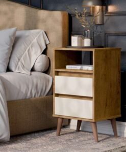 Mesa de Cabeceira Retro Roma 2G1N Freijo.Off White EJ Moveis