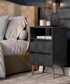 Mesa de Cabeceira Retro Roma 2G1N Preto EJ Moveis