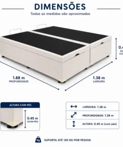 Base Box Baú Casal Bipartido Prime Confort Linhão Palha Blindado 138x188x45 - Issacar