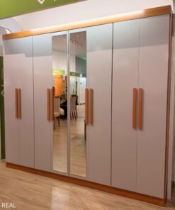 Guarda-roupa Casal 2.36m Andara Amêndoa Clean/Off 8 Portas 4 Gavetas com Espelho - Lopas