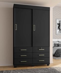 Guarda-roupa Solteiro 1,21m Búzios Preto 2 Portas 6 Gavetas - Rud Rack