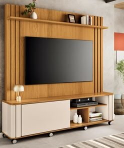 Home Theater Trinus Larg. 1.80m Cinamomo/Off para TV's de até 70 Polegadas - HB Móveis