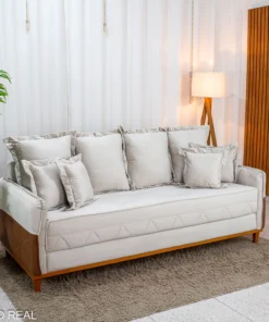 Sofá 4 Lugares Living Luca 2.10m Veludo Bege Claro C/ Detalhe - Molas Bonnel