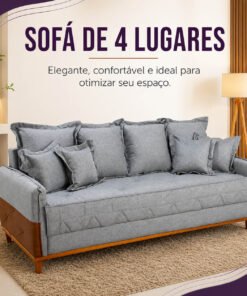 Sofá 4 Lugares Living Luca 2.10m Linho Cinza C/ Detalhe - Molas Bonnel