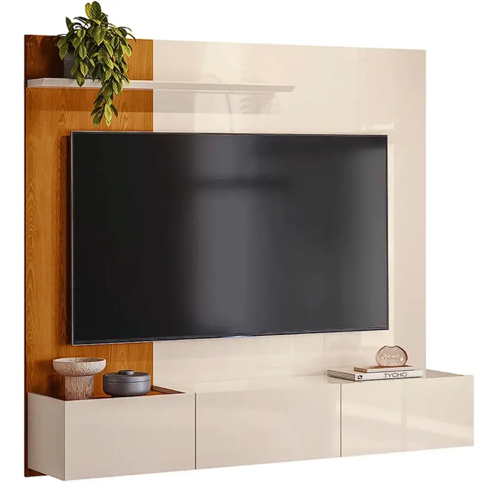 Painel Astro para TV até 65 Polegadas 3 Portas Madetec cinamomo/ off white