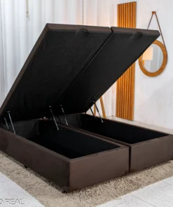Base Box Baú Queen Bipartido Confort Sued Marrom Blindado 158x198x45 cm - Issacar
