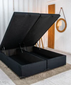 Base Box Baú Queen Bipartido Confort Sued Preto Blindado 158x198x45 cm - Issacar
