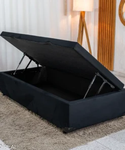 Base Box Baú Solteiro Confort Sued Preto Blindado 88x188x45 - Issacar