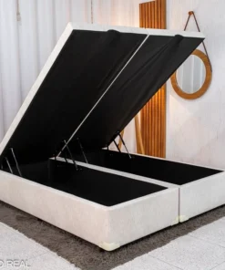 Base Box Baú Queen Bipartido Confort linhão bege Blindado 158x198x45 cm - Issacar