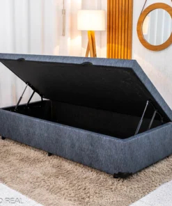 Base Box Baú Solteiro Confort Linho Petróleo Blindado 88x188x45 - Issacar