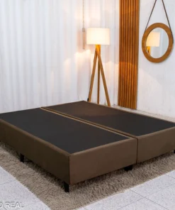 Base Box Queen Bipartida  Marrom 158x198x37 cm - Ortobel (corino ou suede)