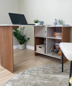 Escrivaninha Nomad Off/Cinamomo com 1 Porta Correr - Artely