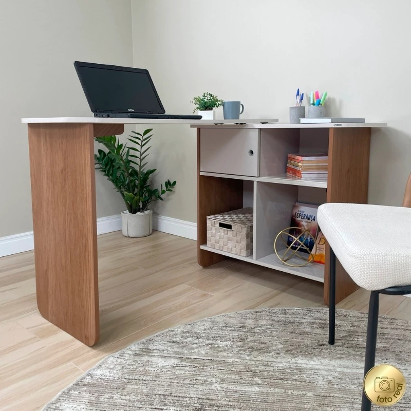Escrivaninha Nomad Off/Cinamomo com 1 Porta Correr - Artely