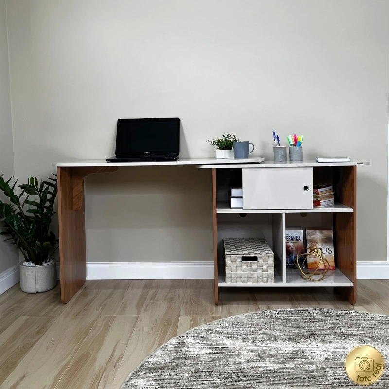 Escrivaninha Nomad Off/Cinamomo com 1 Porta Correr - Artely - Imagem 2